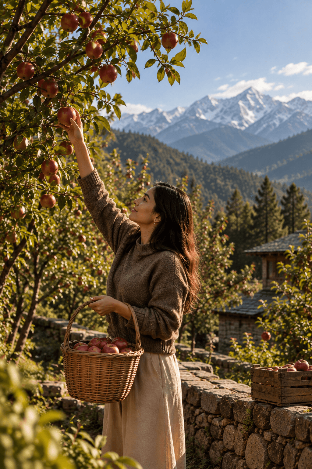 Picking apples in the orchard