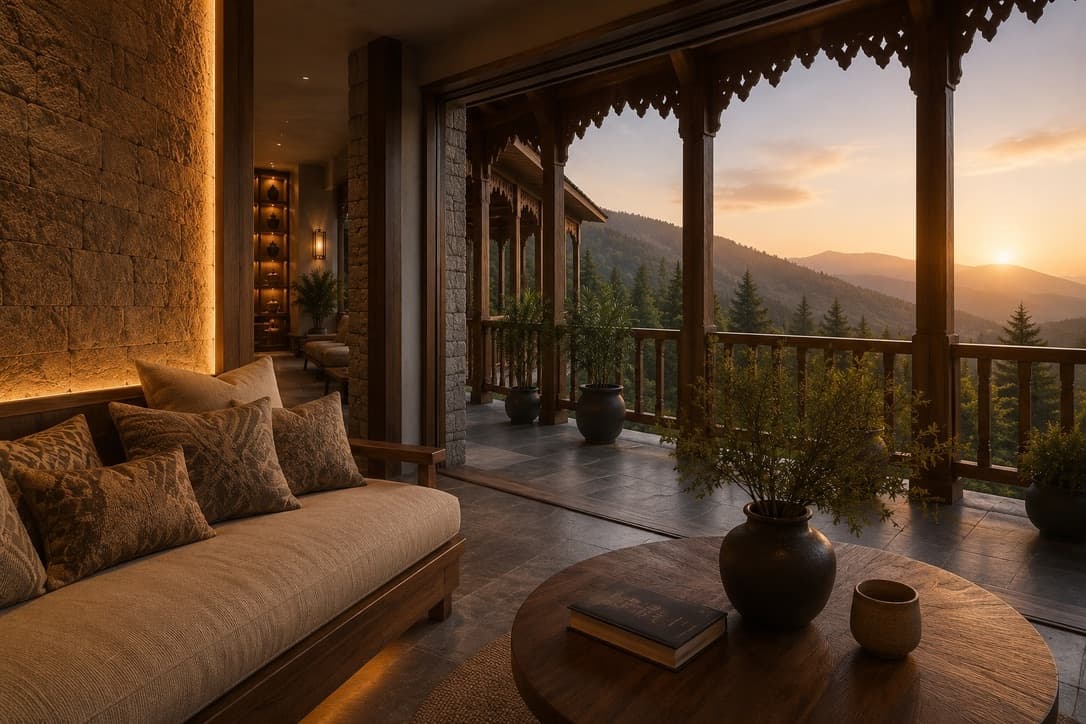 Ekant Himalayas welcome lobby near Shimla and Kasauli