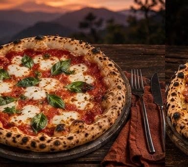 Wood-fired Margherita pizza