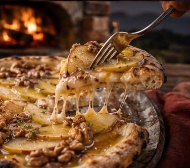 Pear, walnut and honey pizza